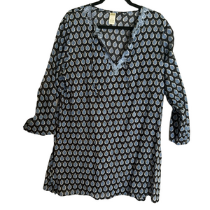Woman Orvis‎ Black and Blue Patterned Cotton Tunic L